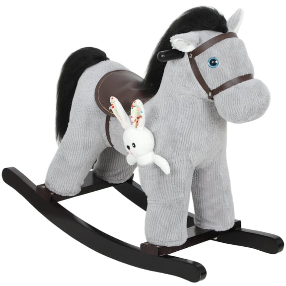 Beyamis Rocking Horse for Toddlers - Plush Ride-On Toy with Realistic Sound, 2–5 Years Old Suitable, Gray