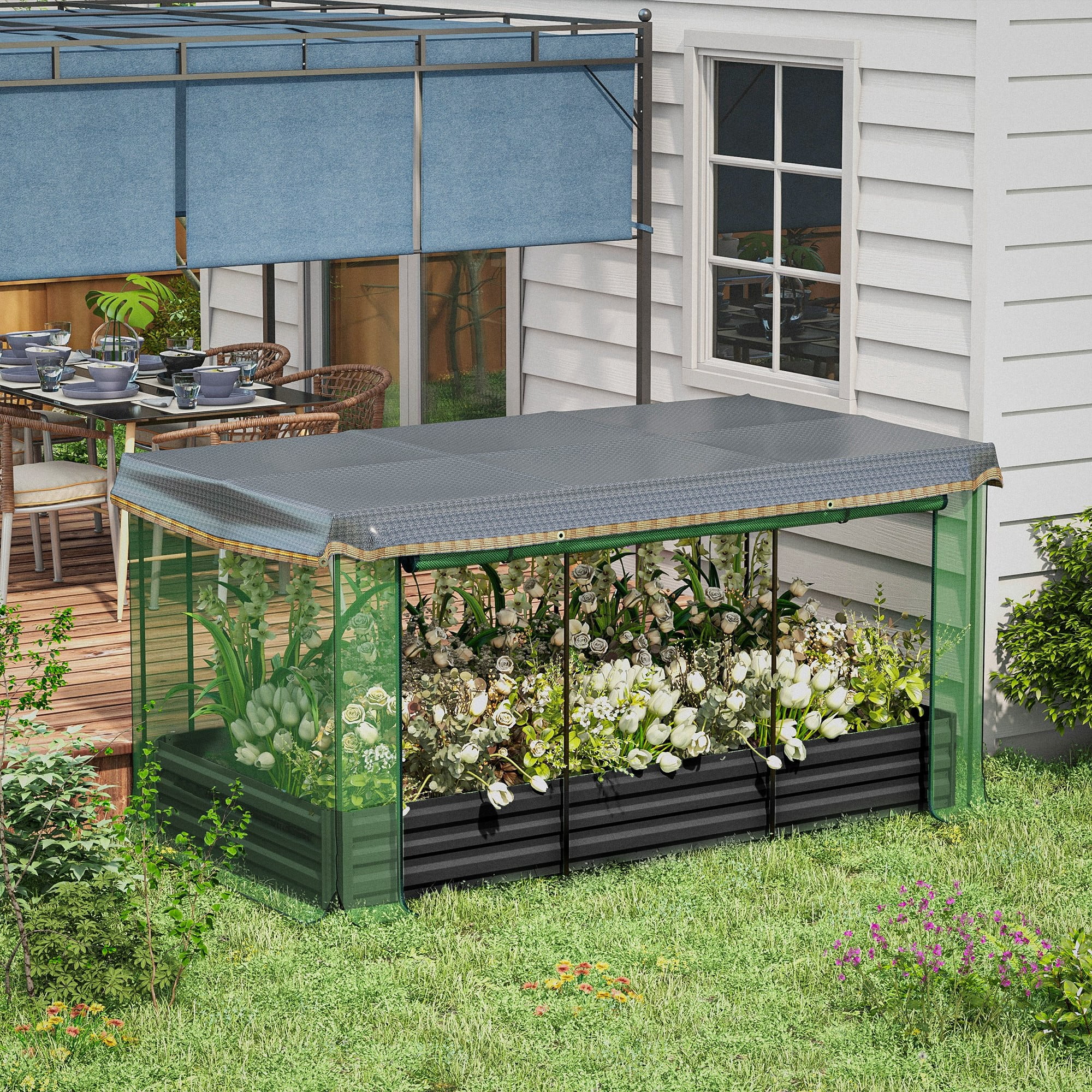 Beyamis Steel Planter Box for Spring with Crop Cage & Shade Cloth ...