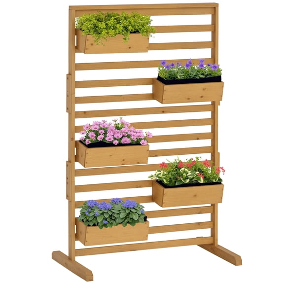Beyamis Wooden Plant Trellis Stand Spring, with 5 Hanging Planter Boxes, Freestanding Outdoor Plant Stand for Patio, Garden, Balcony, Porch