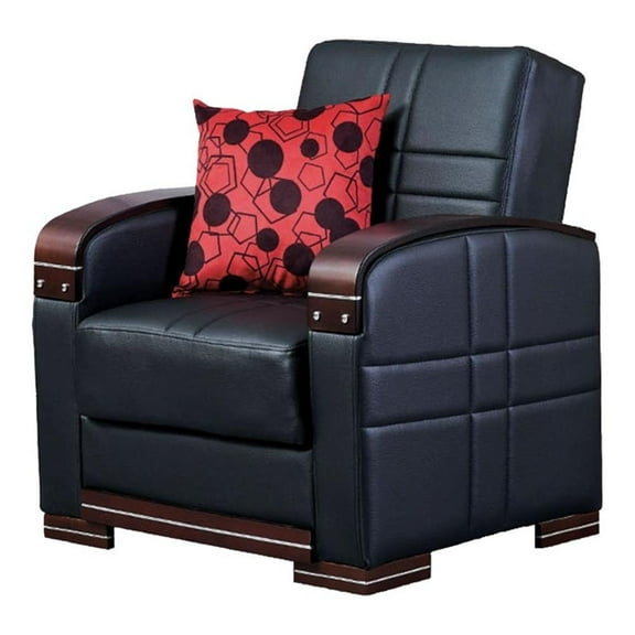 Beyan Signature Bronx 35" Faux Leather Convertible Sleeper Chair in Black/Brown