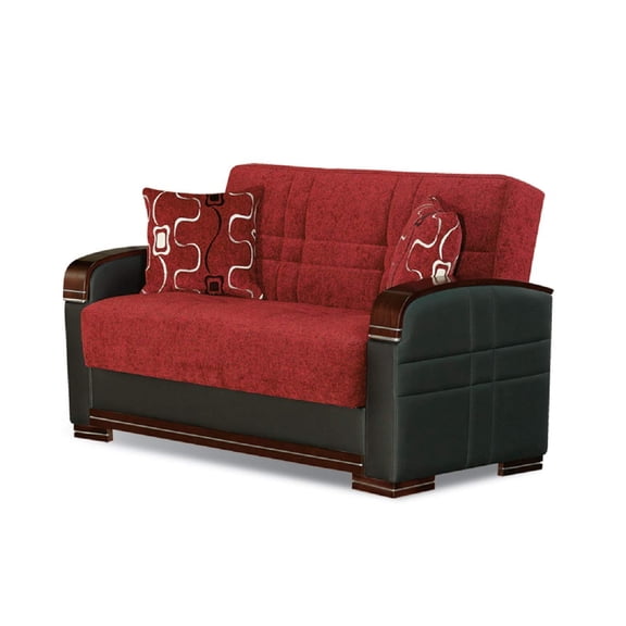 Beyan Signature Indiana 63" Chenille Convertible Sleeper Loveseat in Red/Brown