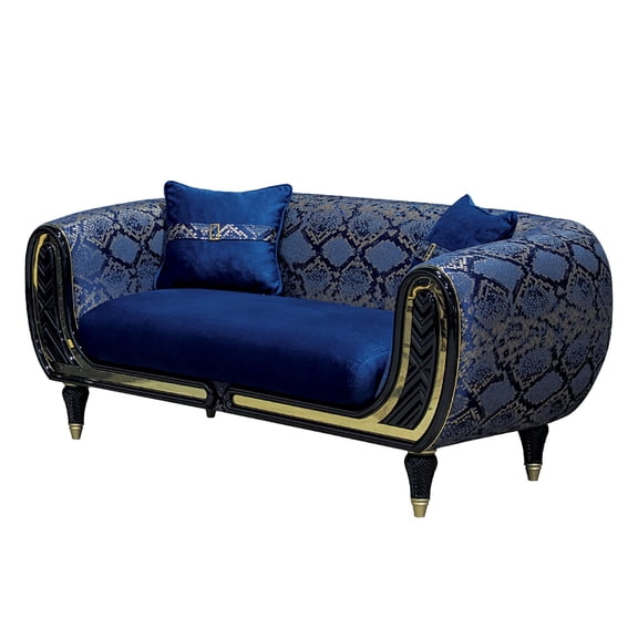 Beyan Signature Lima 70" Velvet Loveseat in Blue/Gold Finish