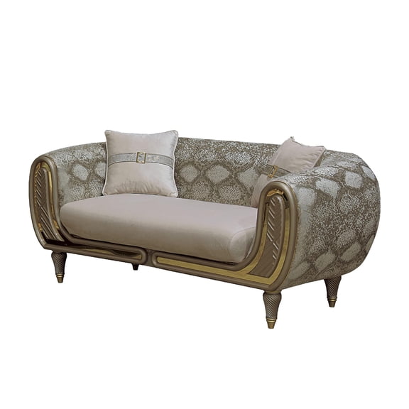 Beyan Signature Lima 70" Velvet Loveseat in Cream/Gold Finish