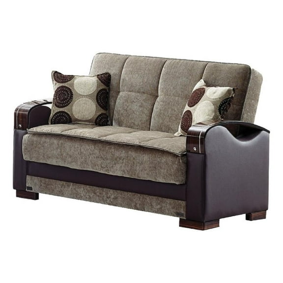 Beyan Signature Rochester 63" Chenille Convertible Loveseat in Light Brown