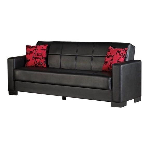 Beyan Signature Vermont 84" Faux Leather Convertible Sleeper Sofa in Black
