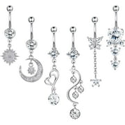 Beyarina 14G Dangle Belly Button Navel Rings, Steel, 6 Pcs