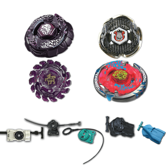 Beyblade 4-Pack Black Bakushin Susanow BB-122, Screw Lyra BB-116, Poison Giraffe (Zurafa) S120MB, Thermal Lacerta BB-74 Beyblades Toys + Free Launcher