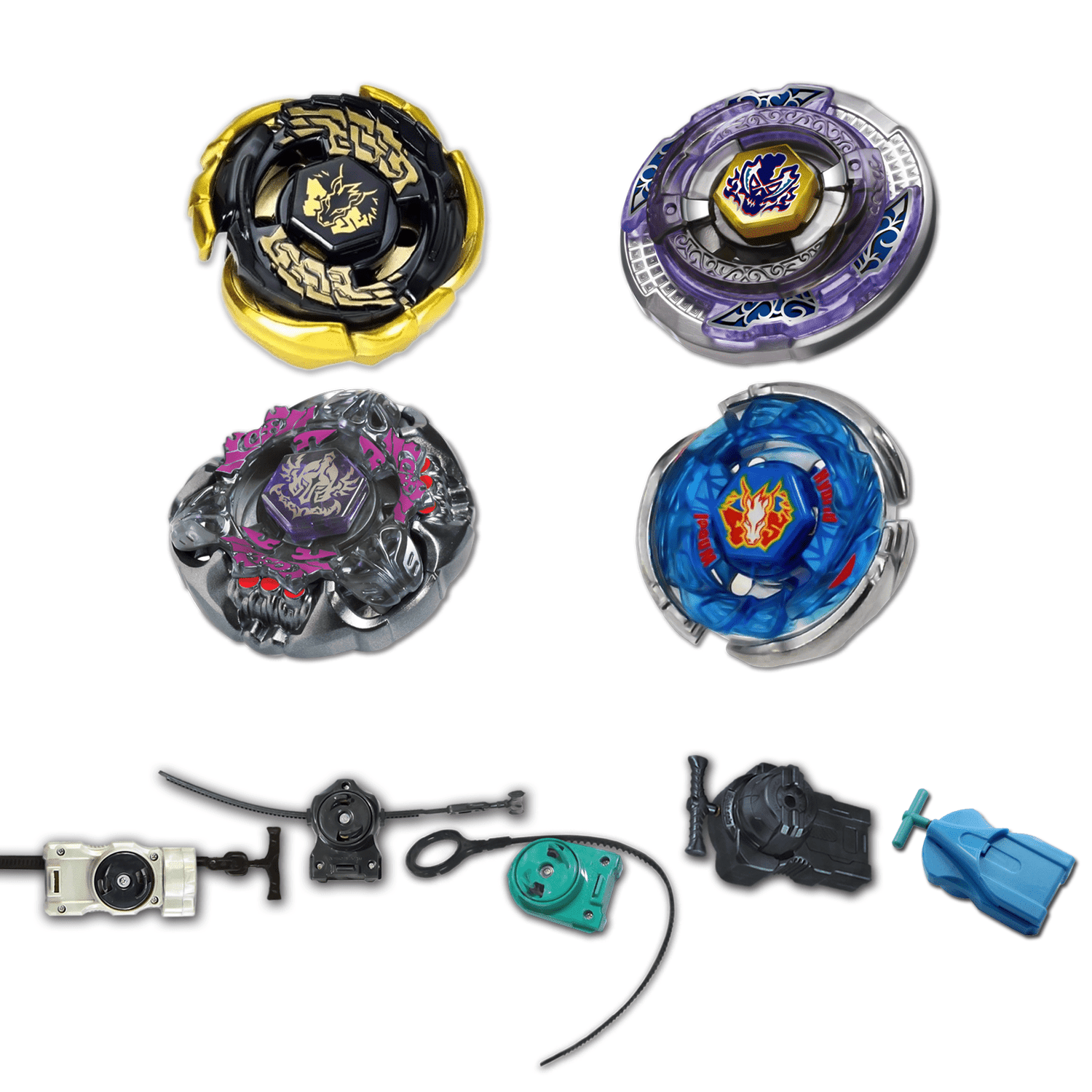 Beyblade 4 Pack Earth Eagle Aquila BB-47 Dark Wolf BB-29 Dark Bull BB-40  Divine Fox 90W2D Bey Battles Beyblades Spin Top Toys + 1 Free Launcher 