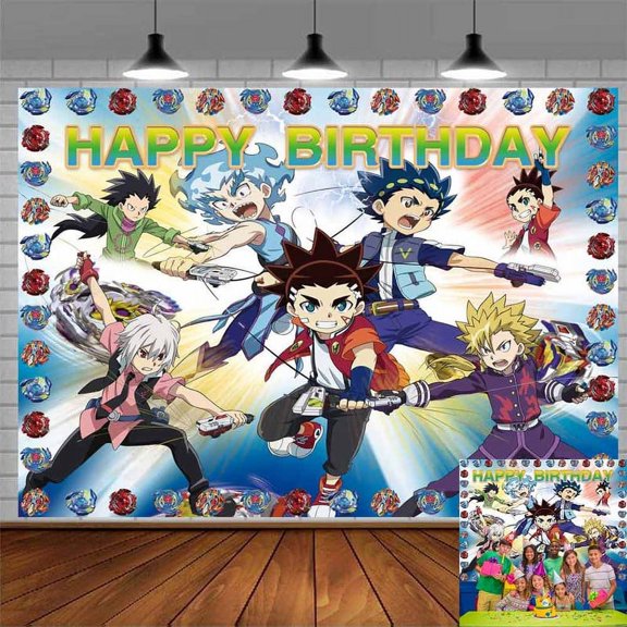 Beyblade Background Banner Backdrop Party Decor Supplies Decorations Cake Topper