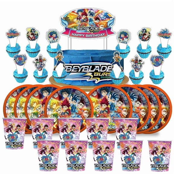 Beyblade Birthday Cups Party Supplies Plates Fans Decorations Cake Topper Decor
