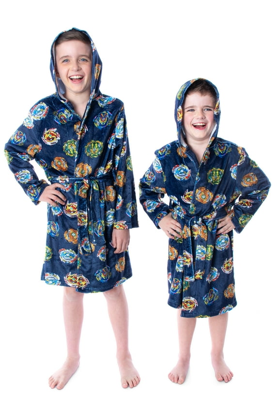 Beyblade Burst Boys' Spinner Tops Graphic Fleece Plush Hooded Robe Bathrobe