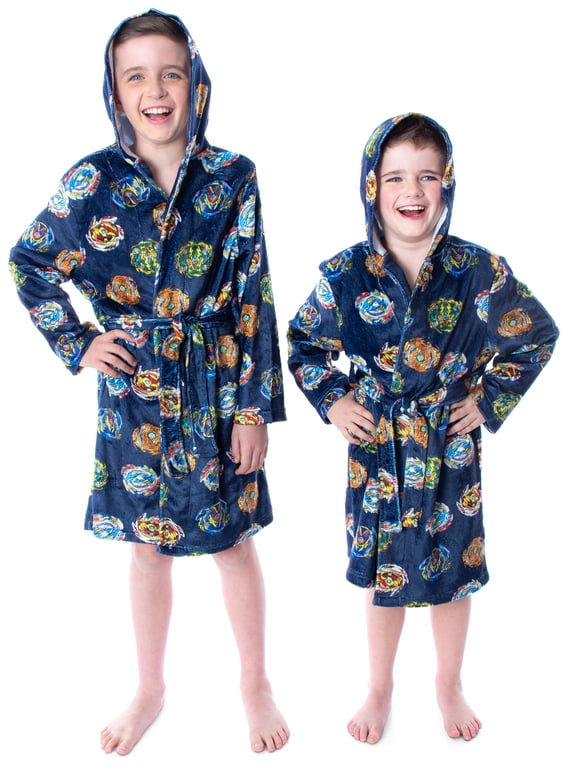 Beyblade Burst Boys' Spinner Tops Graphic Fleece Plush Hooded Robe Bathrobe