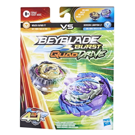 Beyblade Burst QuadDrive Wrath Fafnir F7 and Berserk Linwyrm L7 Battling Top Set (2 Count) Kids Toy for Boys and Girls