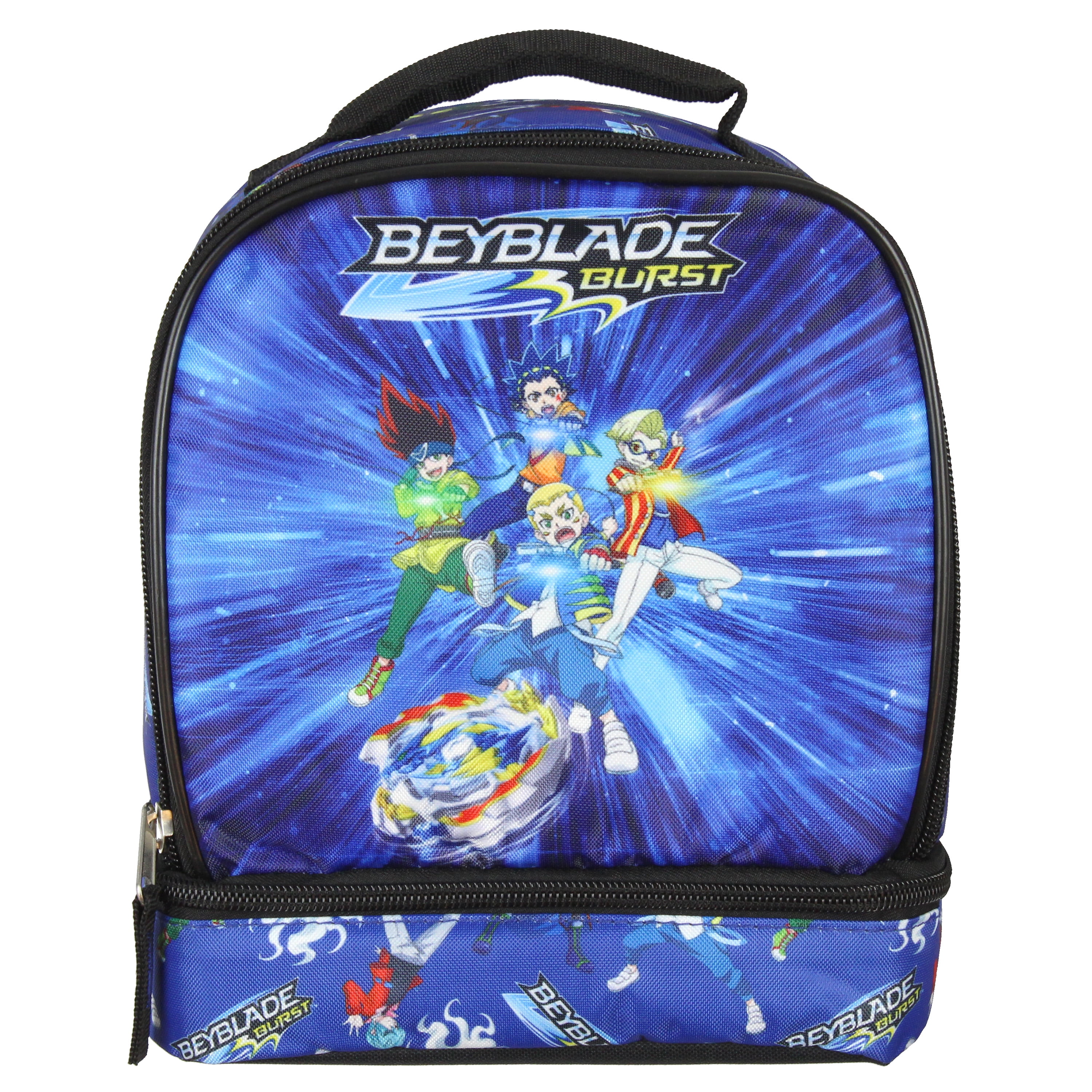 Beyblade Burst Spinner Top Anime Characters Dual Compartment Insulated Lunch Box Bag Tote 10"