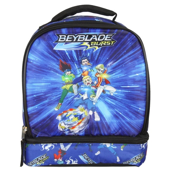 Beyblade Burst Spinner Top Anime Characters Dual Compartment Insulated Lunch Box Bag Tote 10"