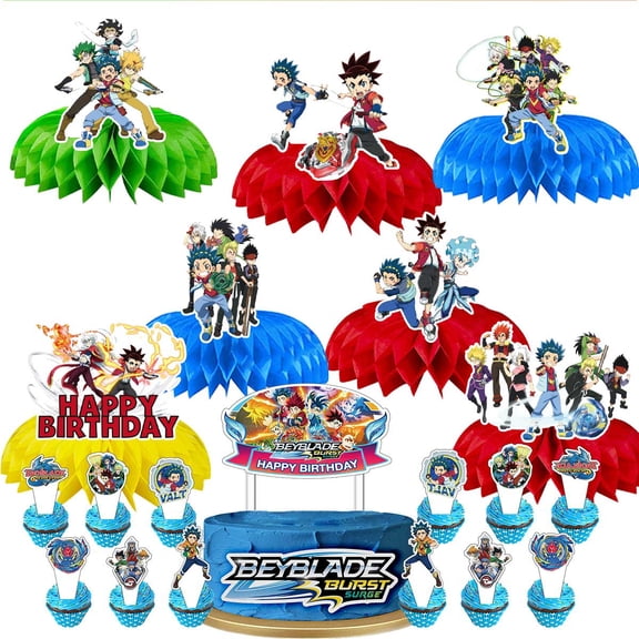 Beyblade Party Decor Supplies Honeycomb Centerpieces Table Toppers Cake Toppers Decorations for Birthday
