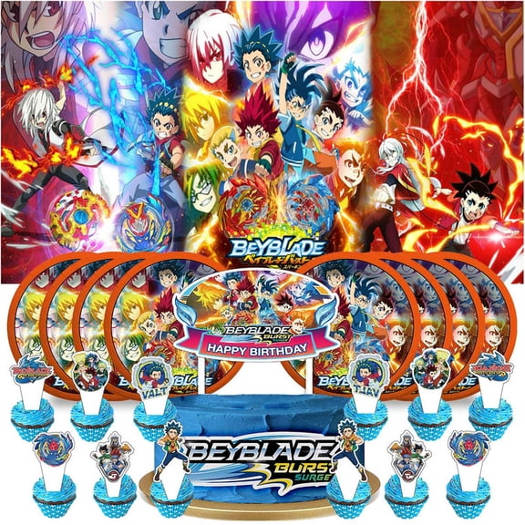 Beyblade Plates Birthday Supplies Decorations Decor Backdrop Banner Cake Topper Fans
