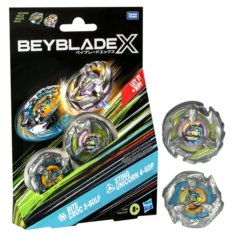 Beyblade X Bite Croc 3-60LF and Sting Unicorn 4-60P Top Dual pack