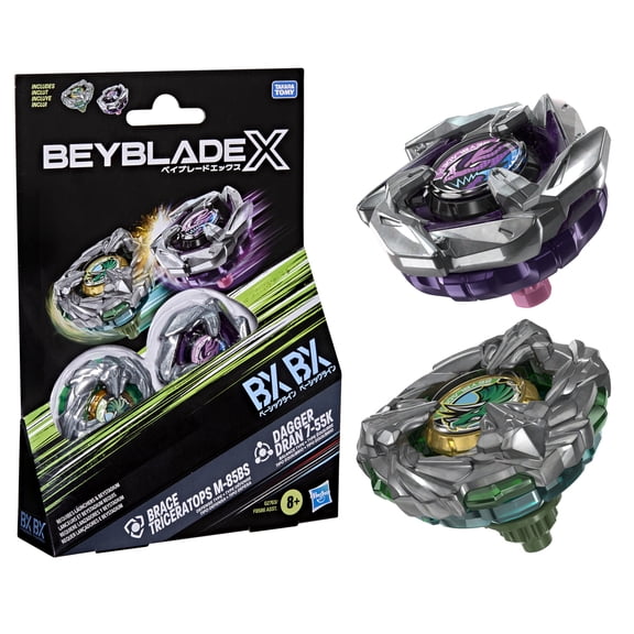 Beyblade X Brace Triceratops M-85BS BX & Dagger Dran 7-55K BX Dual Pack Set, Ages 8+