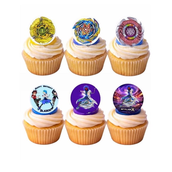 Beyblade X Cupcake Rings Spinning Battle Theme Cupcake Toppers with Plastic Rings Party Cake Decorations for Kids Birthday