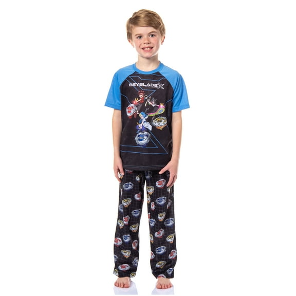 Beyblade X League Boys' Anime Manga Characters 2 Piece Raglan Short Sleeve Sleep Shirt and Pajama Pant Loungewear Set