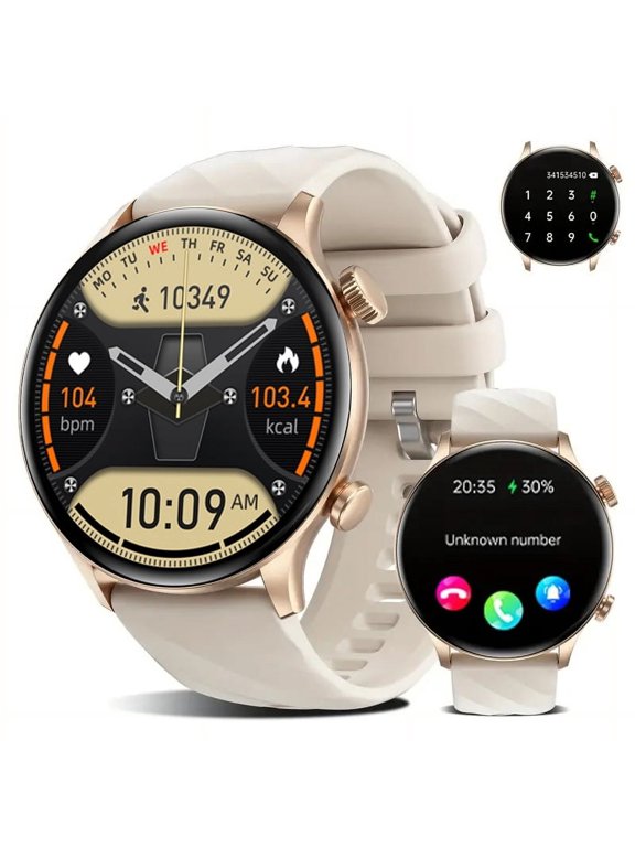 1.39 inch Gold Stainless Steel Case with White Fashion Band
