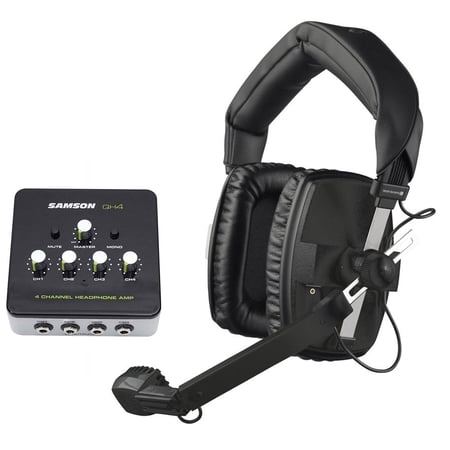 Beyerdynamic DT 109 Black 50 ohm Broadcasting Headset+Samson 4-Ch Headphone Amp
