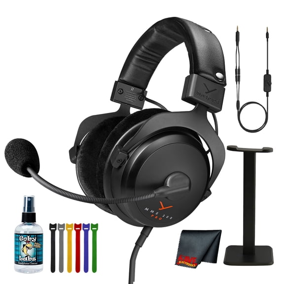 Beyerdynamic MMX 300 PRO Gaming Headset | STELLAR.45 Drivers, Wired Over Ear with Condenser Microphone, 3.5mm Connection, PC Console Streaming 730670 + Headphone Cleaner + Stand