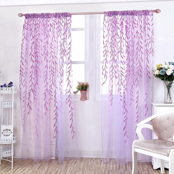 Beylake 2Pack Willow Leaf Sheer Curtains, Rod Pocket Voile Tulle Window Drapes, 39.4 x 78.7 Inch Light Filtering Panels for Bedroom Living Room Balcony
