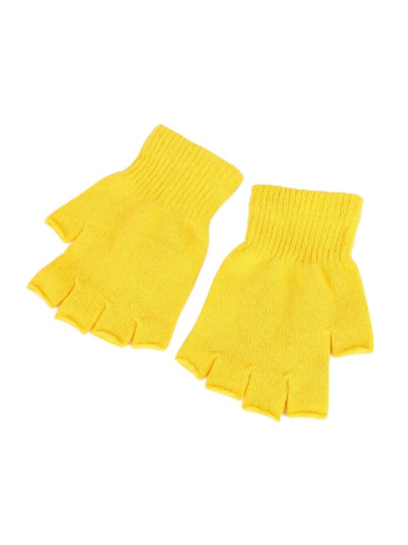 Fingerless Knit Gloves, Half Finger Winter Warm Stretch Mittens, Unisex Acrylic Spandex Solid Color Gloves for Typing Cycling Outdoor Use