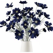 Beylake Navy Blue Silk Artificial Cosmos Wild Flowers, 6 Pcs 24 Inch Faux Fake Daisy Arrangement for Wedding Party Home Kitchen Decor