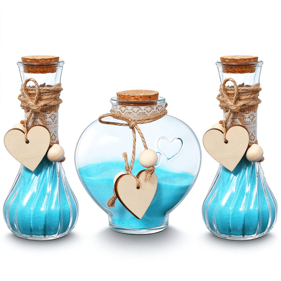 Beylake Unity Sand Ceremony Set, 3 Decor Glass Vases with Burlap Lace Sleeves & Wooden Hemp Rope, Wedding Table Centerpiece Ceremony Kit