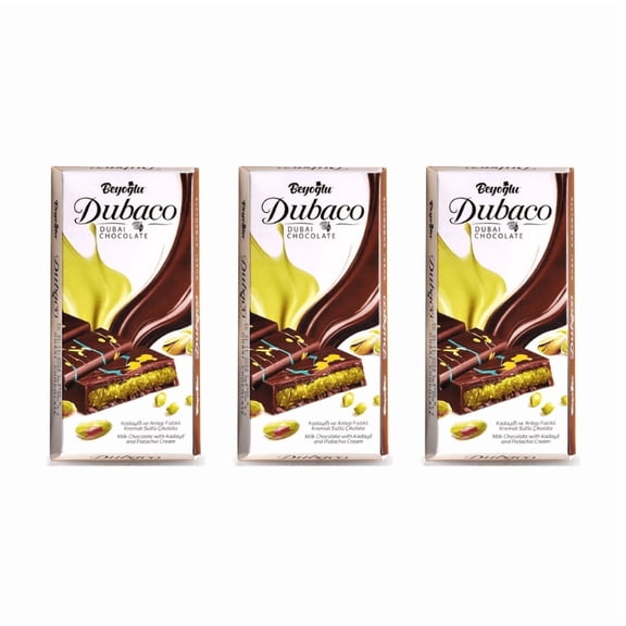 Beyoglu Dubaco Dubai Chocolate Bar Pistachio I Viral Knafeh Chocolate Bar with Pistachio Cream and Kataifi, 7 oz (3x200gr)