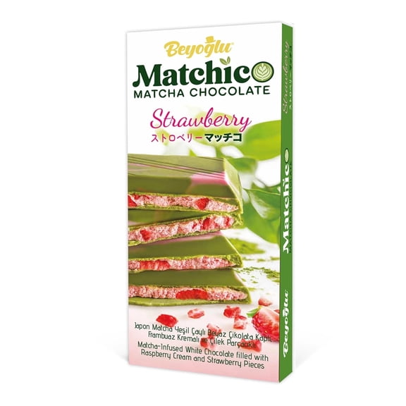 Beyoglu Matcha Chocolate Bar Raspberry Cream & Real Strawberry Pieces 3.36 oz Gourmet Candy Bar (3.36 oz (95gr)