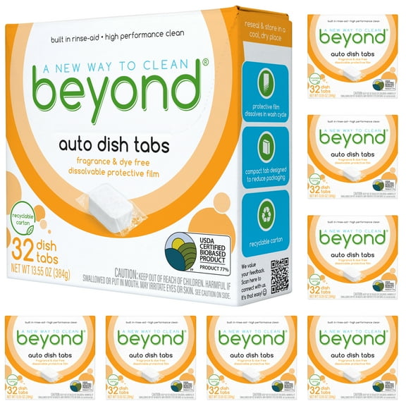 Beyond Auto Dishwasher Tablets [8 Boxes of 32] - Fragrance & Dye Free