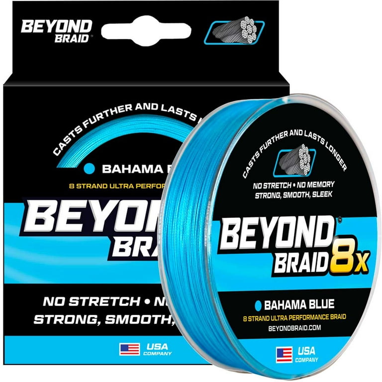 Beyond Braid Braided Fishing Line - Abrasion Resistant - No Stretch - Super Strong -Blue Camo, Moss Camo, White, Green, Pink, Blue, 4 Strand 8 Strand