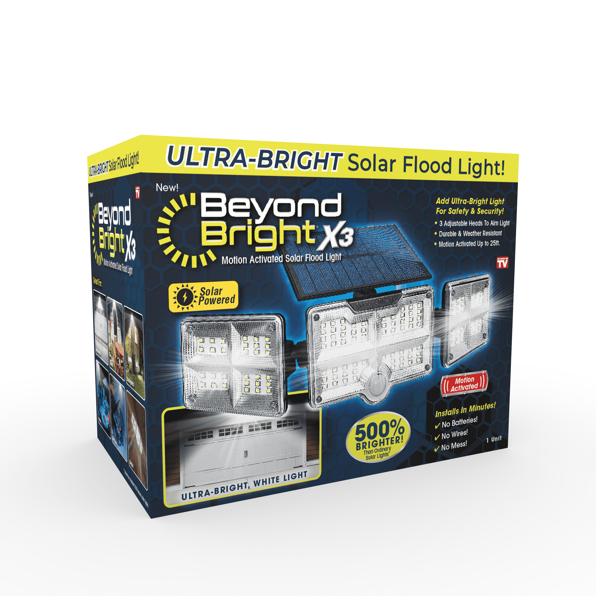 Beyond Bright X3 Motion Activated Ultra Bright Solar Flood Light, 270  Degree Beam Spread.