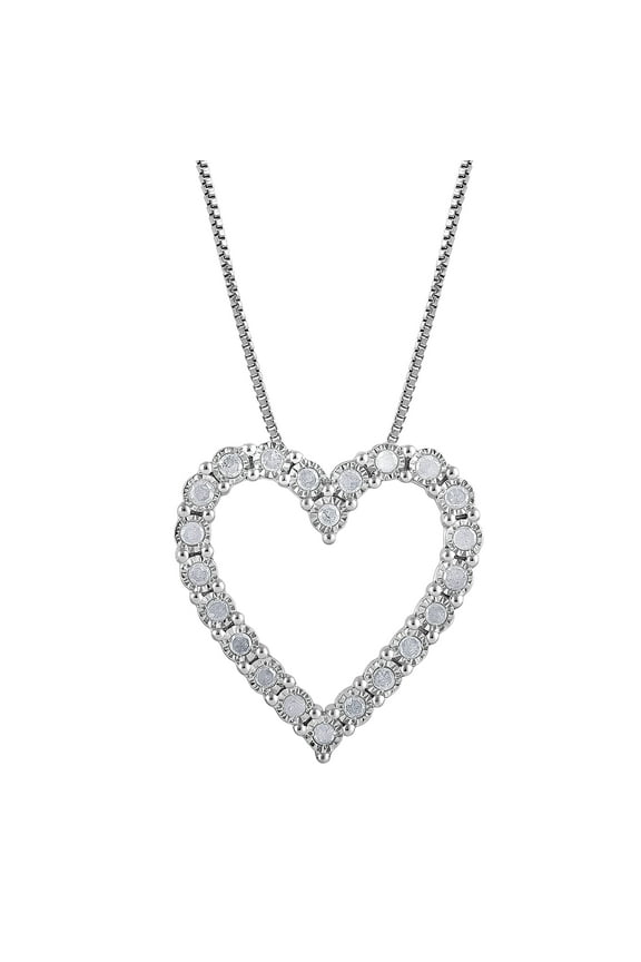 1/3 Carat Diamond Sterling Silver Round Cut Heart Pendant 18-inch Box Chain Necklace