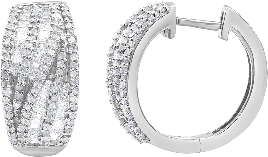 Beyond Brilliance 925 Sterling Silver 1 Ct Round Cut Diamond Cluster Twist Hoop Earrings for Women