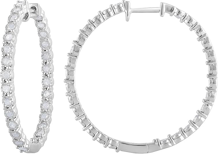 Beyond Brilliance Miracle Plated Sterling Silver 1 Ct Natural Round Diamond Hoop Earrings For Women