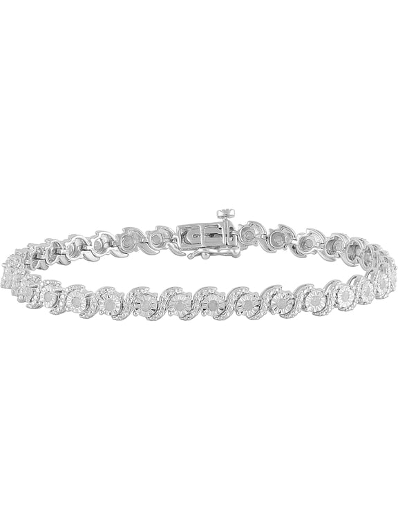 Miracle Plated Sterling Silver 1 Ct Round Diamond Tennis Link Bracelet for Women