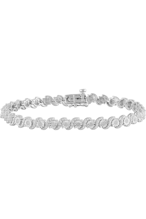 Miracle Plated Sterling Silver 1 Ct Round Diamond Tennis Link Bracelet for Women
