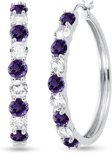 Beyond Brilliance Round Amethyst and White Sapphire Spinal Hoop Earrings for Women