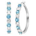 thumbnail image 1 of Beyond Brilliance Silver Finish Over Brass Round Blue Topaz and White Sapphire Hoop Earrings for Women, 1 of 4
