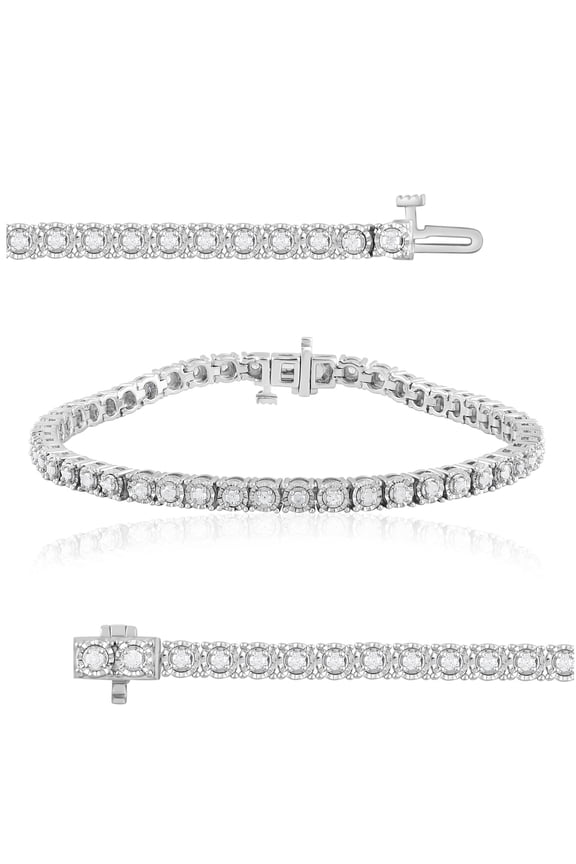 Sterling Silver 1.00 Carat Round Natural Diamond Tennis Bracelets for Women