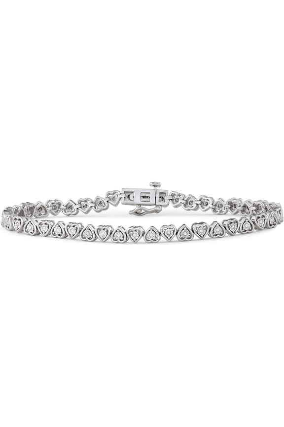 Sterling Silver 1/4 Carat Round Cut Natural Diamond Heart Link Tennis Bracelet for Women