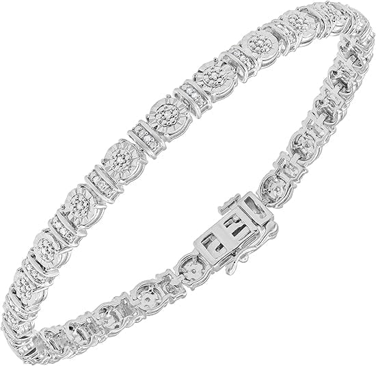 BEYOND BRILLIANCE Sterling Silver Illusion Set 1/4 Carat Round Cut Natural Diamond Tennis Bracelets for Women