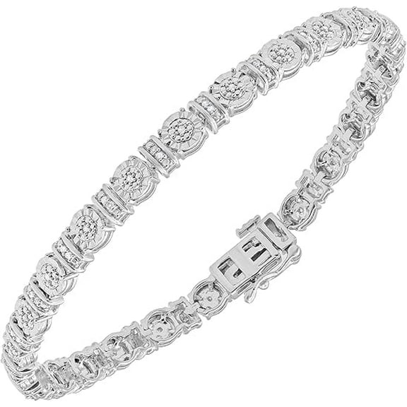 Beyond Brilliance Sterling Silver Illusion Set 1/4 Carat Round Cut Natural Diamond Tennis Bracelets for Women
