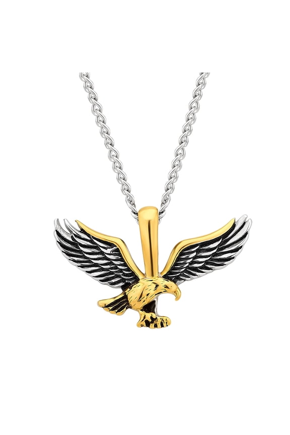 Two-Tone Stainless Steel Eagle Pendant Necklace for Men Jewelry