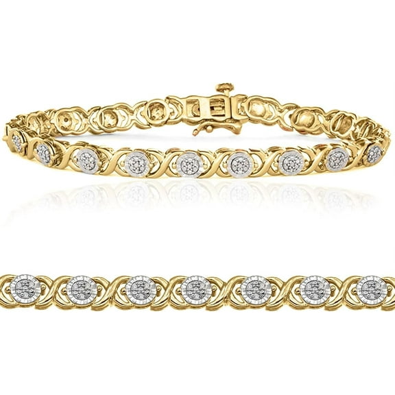 Beyond Brilliance Yellow Gold-plated Sterling Silver 1/4 Carat Cross Link Diamond Tennis Bracelets for Women